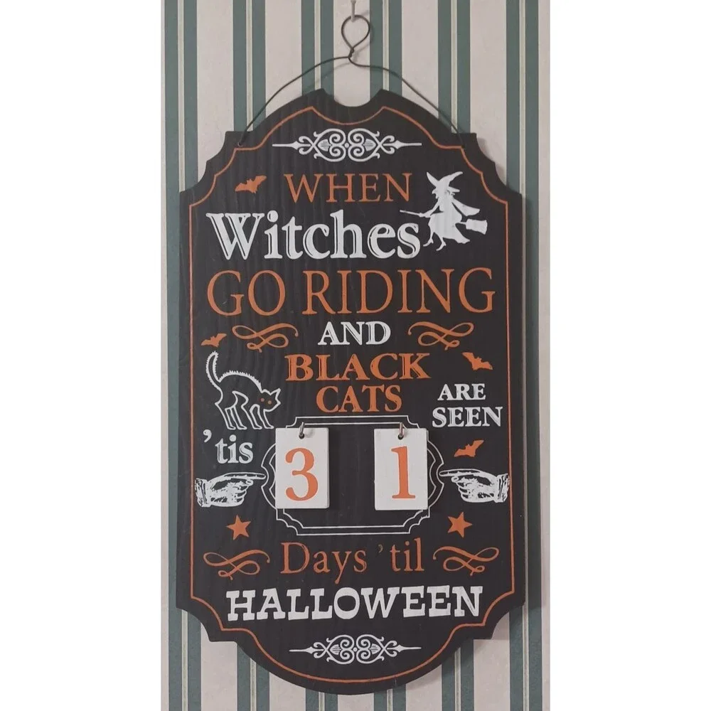 HALLOWEEN COUNTDOWN VERTICAL HANGING WALL PLAQUE SIGN BLACK ORANGE WHITE